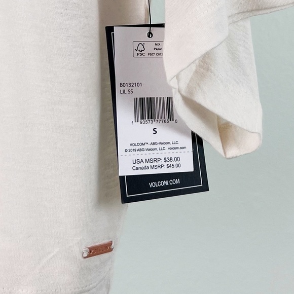 NWT Volcom Lived In Lounge Linen Cropped Short Sleeve V-Neck Tee - Picture 7 of 9